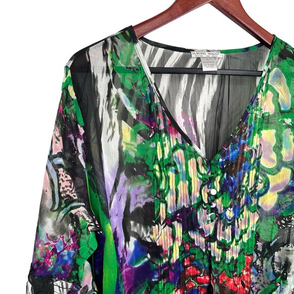 NEW NWOT Alberto Makali Sz XL Super Sheer Wearable Art Artsy Shirt Top Tropical - Picture 3 of 8